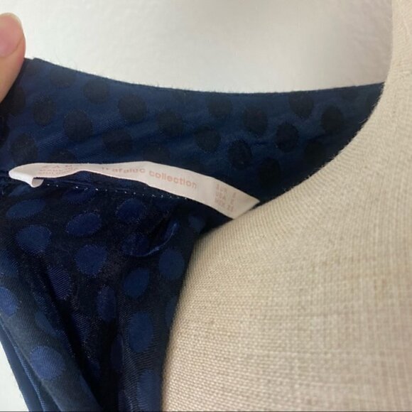 Zara Mini Dress S Satin High Mock Neck Tie Polka Dot Long Sleeve Navy Blue Black - Picture 11 of 15